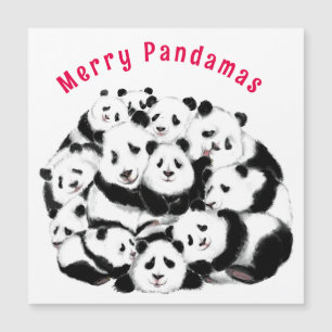 Funny Christmas Card with Happy Family Pandas