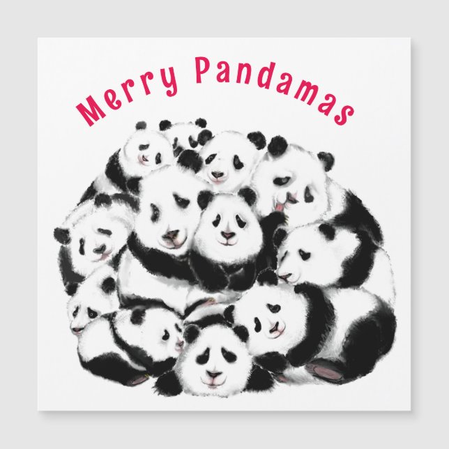 Funny Christmas Card with Happy Family Pandas (Front)