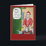 Funny Christmas Cards: Bathroom Break Holiday Card<br><div class="desc">A cartoon Christmas greeting card with a cartoon of Santa taking the liberty of a bathroom break and getting busted using the toilet. The inside of the card reads “Wishing you a very Merry Christmas and Happy Holidays filled with fun…food and family.</div>