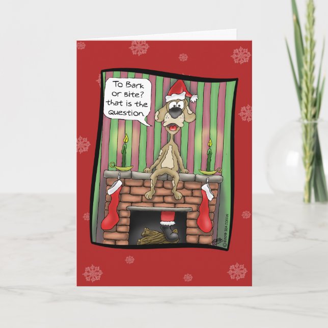 Funny Christmas Cards: Guard dog on duty Holiday Card (Front)