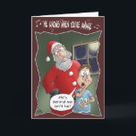 Funny Christmas Cards: Knows when you’re awake Holiday Card<br><div class="desc">A cartoon Christmas greeting card with a cartoon of Santa catching a youngster at an inopportune moment.</div>