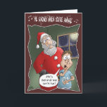 Funny Christmas Cards: Knows when you’re awake Holiday Card<br><div class="desc">A cartoon Christmas greeting card with a cartoon of Santa catching a youngster at an inopportune moment.</div>