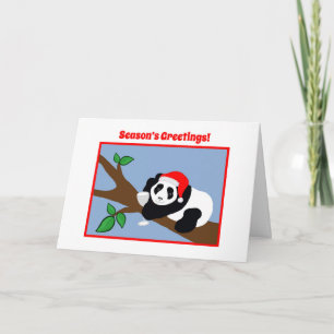 Funny Christmas Cards Panda Bear Santa with Wine