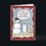 Funny Christmas Cards: Privacy Please Holiday Card<br><div class="desc">A cartoon Holiday greeting card with a cartoon of a Snowman and a rabbit using the public facilities. The inside of the card simply reads: “Happy Holidays!”</div>