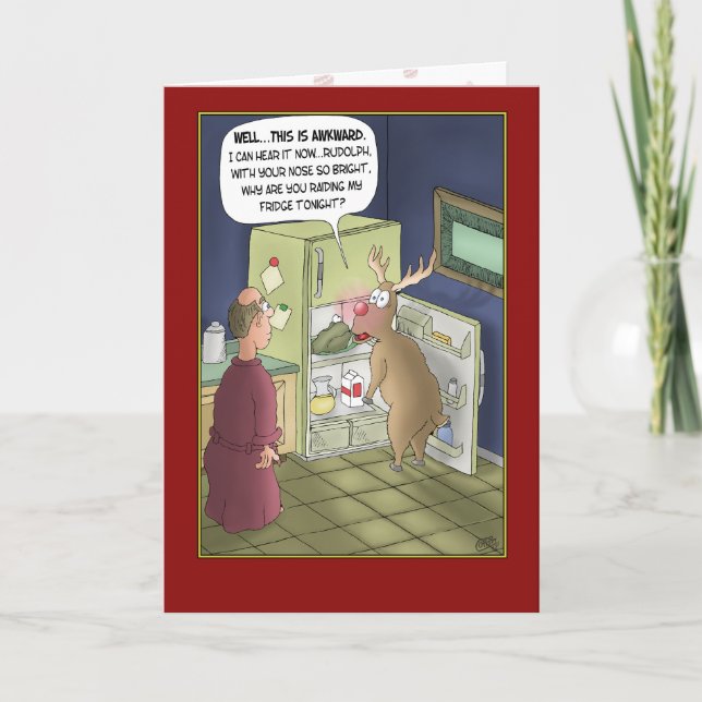 Funny Christmas Cards: Raiding the Fridge Holiday Card (Front)