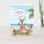 Funny Christmas Cards | Santa Holiday Warm Wishes<br><div class="desc">Love to spread laughter and cheer during the holidays? Here are funny Christmas cards that you can personalize with your own custom quote bubble text and inside message! The fun design by Raphaela Wilson depicts Santa Clause and Rudolph the red nosed reindeer on a tropical beach, relaxing and holding some...</div>