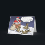 Funny Christmas Cards: Stuck Holiday Card<br><div class="desc">Funny cartoon Christmas card depicting Santa in a little predicament in which his trusty team is finding humour in.</div>