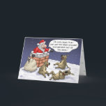 Funny Christmas Cards: Stuck Holiday Card<br><div class="desc">Funny cartoon Christmas card depicting Santa in a little predicament in which his trusty team is finding humour in.</div>