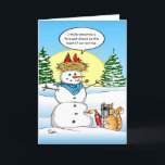 Funny Christmas Cards | Tabby Cat Holiday Greeting<br><div class="desc">Love sending out personalized funny Christmas cards to friends and family? Here is a funny tabby cat holiday greeting card with a unique illustration by Raphaela Wilson. The original drawing depicts 2 red cardinal birds in a nest above Frosty the snowman's head. No need to worry about the forecast being...</div>