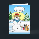 Funny Christmas Cards | Tabby Cat Holiday Greeting<br><div class="desc">Love sending out personalized funny Christmas cards to friends and family? Here is a funny tabby cat holiday greeting card with a unique illustration by Raphaela Wilson. The original drawing depicts 2 red cardinal birds in a nest above Frosty the snowman's head. No need to worry about the forecast being...</div>