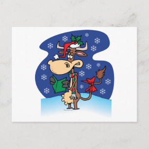 funny christmas caroling cow cartoon holiday postcard