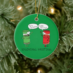 Funny Christmas Cartoon Cooking Spices Ceramic Ornament