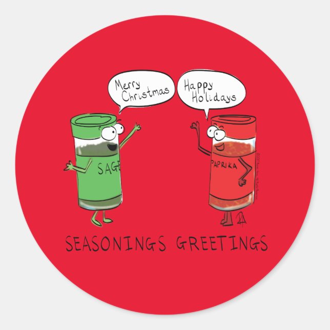 Funny Christmas Cartoon Cooking Spices Classic Round Sticker (Front)