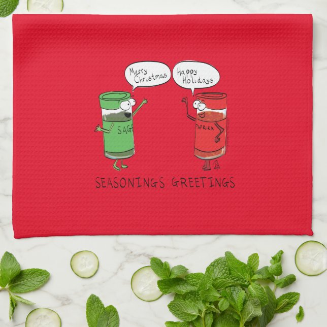 Funny Christmas Cartoon Cooking Spices Kitchen Towel (Folded)