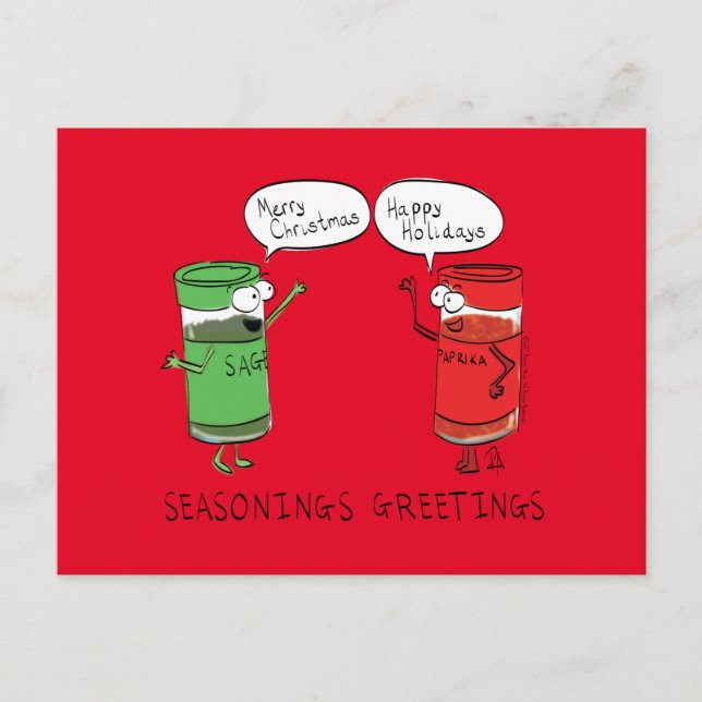 Funny Christmas Cartoon Cooking Spices Postcard (Front)