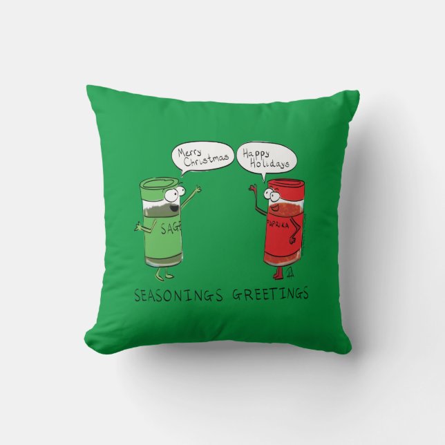 Funny Christmas Cartoon Cooking Spices Throw Pillow (Front)