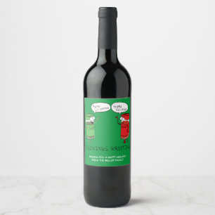Funny Christmas Cartoon Cooking Spices Wine Label