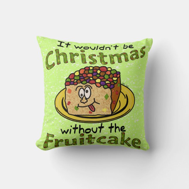Funny Christmas Cartoon Fruitcake Throw Pillow (Front)
