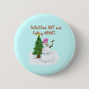 Funny Christmas cartoon of lady snowman 2 Inch Round Button