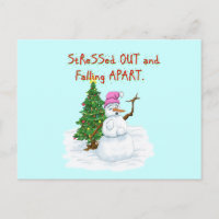 Funny Christmas cartoon of lady snowman