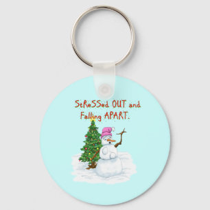Funny Christmas cartoon of lady snowman Keychain