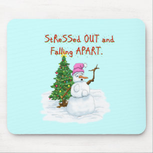 Funny Christmas cartoon of lady snowman Mouse Pad