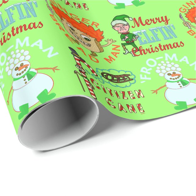 Funny Christmas Cartoon Pun Characters Wrapping Paper (Roll Corner)