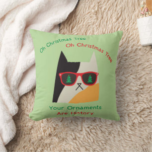 Funny Christmas Cat Bad Kitty Throw Pillow