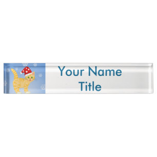 Funny Christmas Cat Custom Desk Name Plate