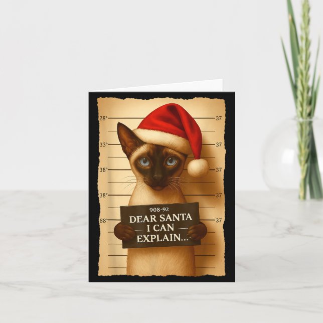 Funny Christmas Cat- Cute Siamese Santa Hat Tee  Card (Front)