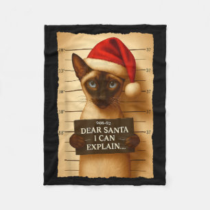 Funny Christmas Cat- Cute Siamese Santa Hat Tee  Fleece Blanket