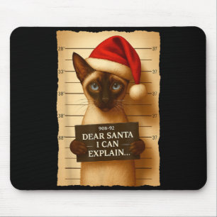 Funny Christmas Cat- Cute Siamese Santa Hat Tee Mouse Pad