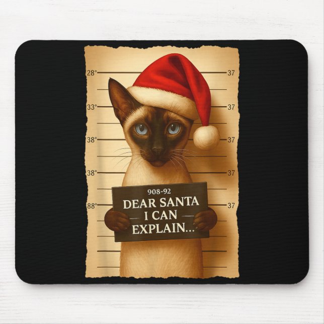 Funny Christmas Cat- Cute Siamese Santa Hat Tee  Mouse Pad (Front)