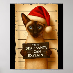 Funny Christmas Cat- Cute Siamese Santa Hat Tee  Poster