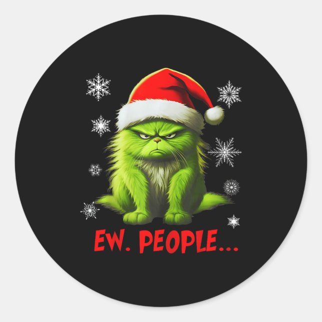 Funny Christmas Cat Ew People Meowy Cat Lovers Men Classic Round Sticker (Front)