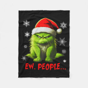 Funny Christmas Cat Ew People Meowy Cat Lovers Men Fleece Blanket