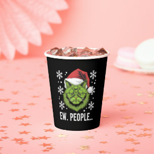 Funny Christmas Cat Ew People Meowy Cat Lovers Paper Cups