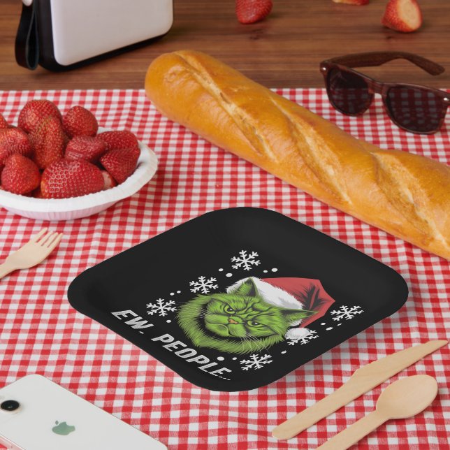 Funny Christmas Cat Ew People Meowy Cat Lovers  Paper Plate (Picnic)
