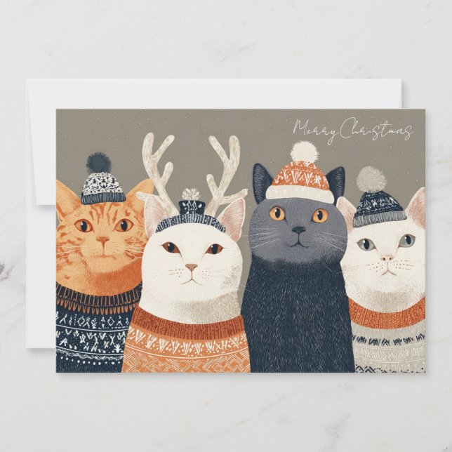 Funny Christmas Cat Greeting Card (Front)