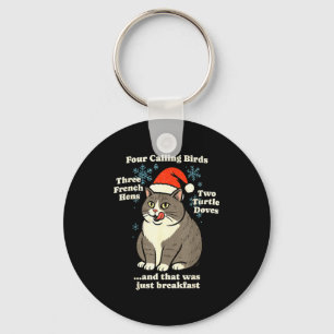 Funny Christmas Cat Meme Caroling Holiday Santa Ha Keychain