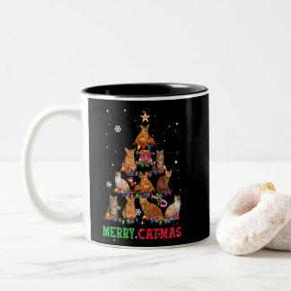 Funny Christmas Cat Meowy Catmas Xmas Tree Two-Tone Coffee Mug