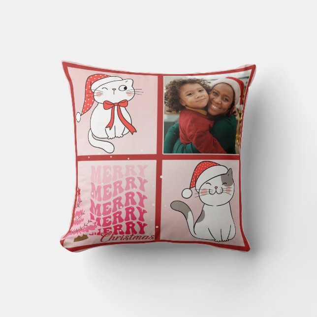 Funny Christmas Cat Personalized Photo  Throw Pillow (Front)