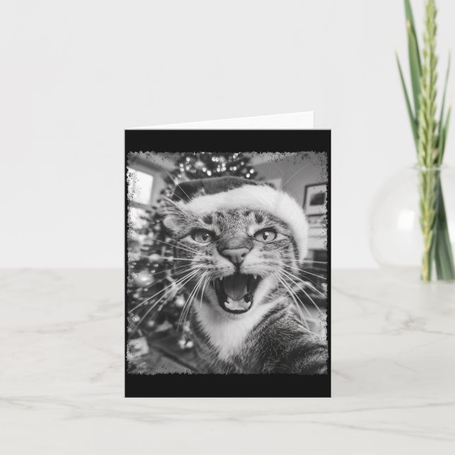 Funny Christmas Cat Selfie  Card (Front)