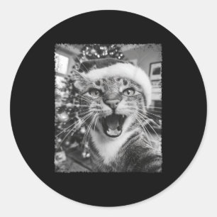 Funny Christmas Cat Selfie  Classic Round Sticker