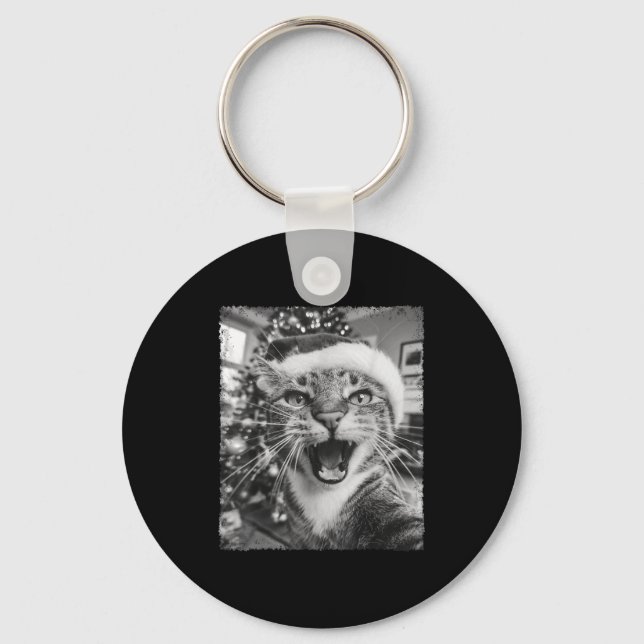 Funny Christmas Cat Selfie  Keychain (Front)