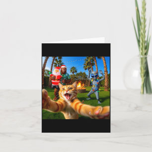 Funny Christmas Cat Selfie With Bigfoot & Alie Card