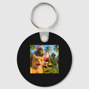 Funny Christmas Cat Selfie With Bigfoot &amp; Alie Keychain
