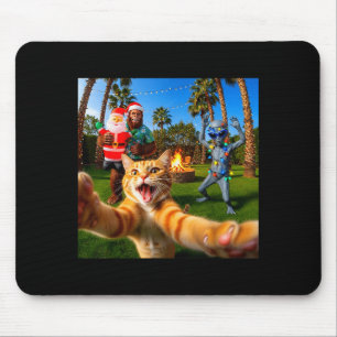 Funny Christmas Cat Selfie With Bigfoot & Alie Mouse Pad
