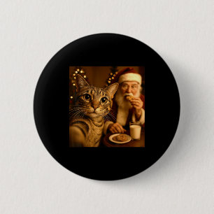 Funny Christmas Cat Selfie With Santa Claus Meme M 2 Inch Round Button