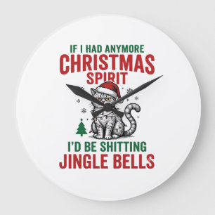Funny Christmas Cat Spirit Vintage Engraving Desig Large Clock